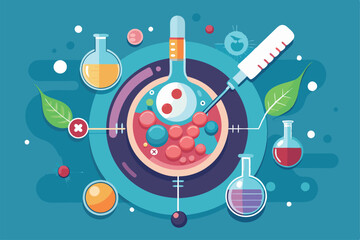 Obraz premium This artwork illustrates various aspects of IVF, showcasing laboratory tools and biological materials, IVF Customizable Flat Illustration