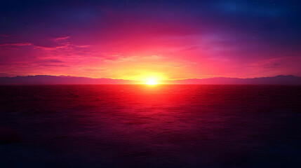 Fototapeta premium Sunset Landscape with Mountain Silhouette - Illustration