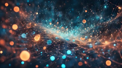 A vibrant abstract representation of interconnected particles and light.
