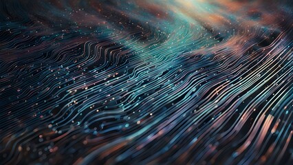 Abstract digital landscape with flowing lines and particles, evoking a sense of movement.