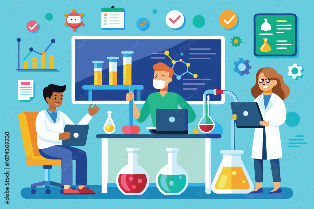 Aufkleber a group of scientists collaborates during a lab presentation with engaging visuals and modern equipm