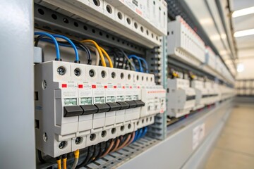 Innenansicht eines modernen Schaltschrankes mit umfassender Elektroinstallation