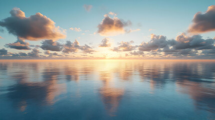 Fototapeta premium Peaceful Sunset Reflection on Calm Ocean Water - 3D Illustration