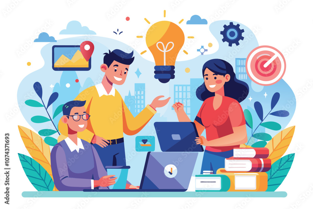 Aufkleber a diverse team collaborates to generate ideas and strategies for a business project at their workspa