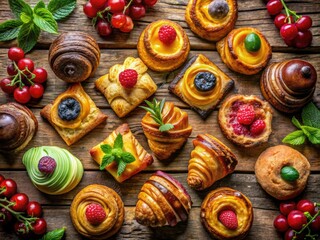 Fototapeta premium Mini Viennoiserie Assortment with Copy Space for Delicious Bakery Promotion