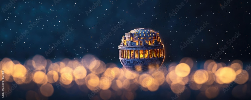 Poster illuminated globe with intricate patterns on dark background, representing unity.