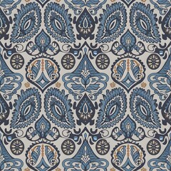 Vibrant Paisley Wallpaper Pattern in Blue, Orange, and Beige Shades