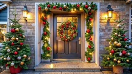 Modern Christmas Decorated Entrance Door for Holiday Cheer