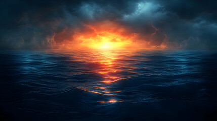 Obraz premium Dark Clouds Over Ocean Sunset Illustration