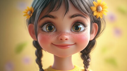Fototapeta premium Sweet portrait of a beautiful little girl with sparkling eyes and a joyful smile perfect for children s photography