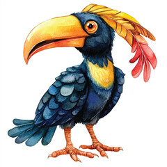 cute Hornbill watercolor clipart illustration isolated