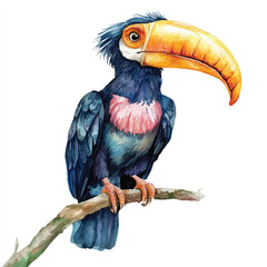 cute Hornbill watercolor clipart illustration isolated