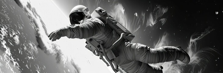 Astronaut floating in space near earth.