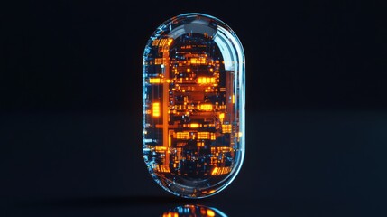 Abstract Futuristic Circuitry Inside Glass Capsule