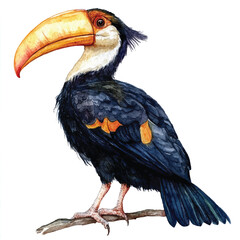 cute Hornbill watercolor clipart illustration isolated
