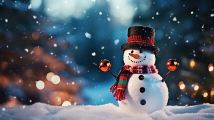 Fototapeta premium Smiling snowman in snow