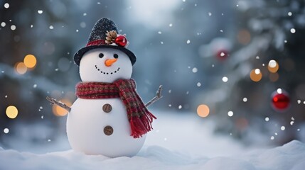 Fototapeta premium Smiling snowman in snow