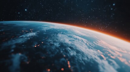 Fototapeta premium Stunning view of Earth from space, showcasing the planet's curvature and vibrant atmosphere against the starry backdrop.