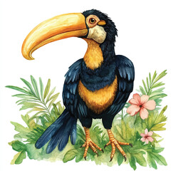 cute Hornbill watercolor clipart illustration isolated