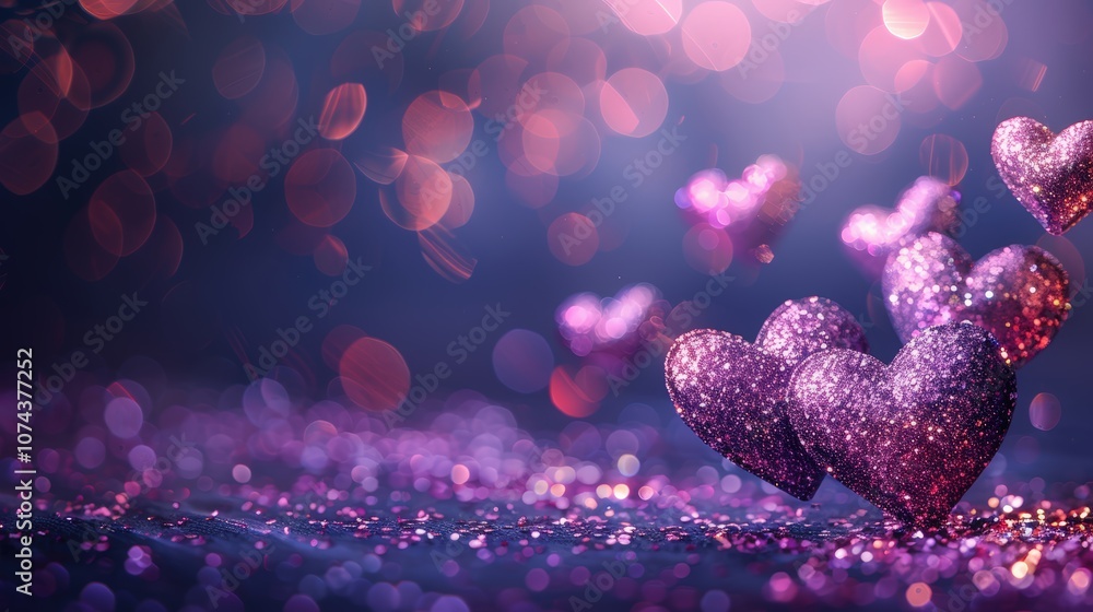 Poster Purple Glitter Hearts