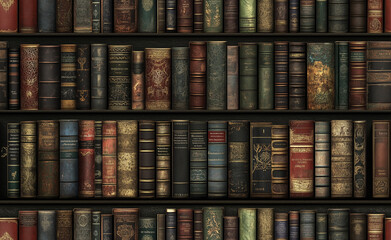 Seamless background image of bookshelf with books generated by AI