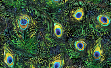 Peacock feather seamless background image generated by AI


