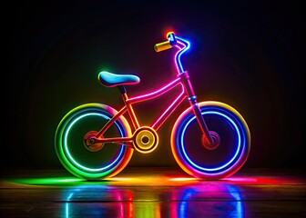 Neon Balance Bike Sign in Dark - Vibrant Silhouette Photography for Toddlers' Cycling Fun