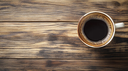 hot americano coffee on wooden table top view
