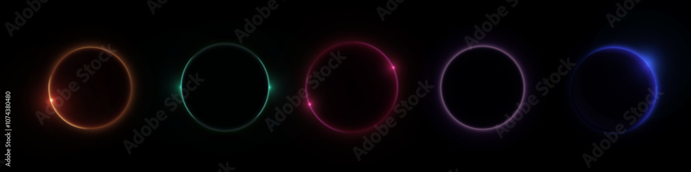 Poster moon or solar eclipse circles set isolated on black background. vector realistic illustration of neo