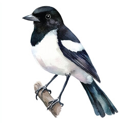 cute Magpie watercolor clipart illustration isolated