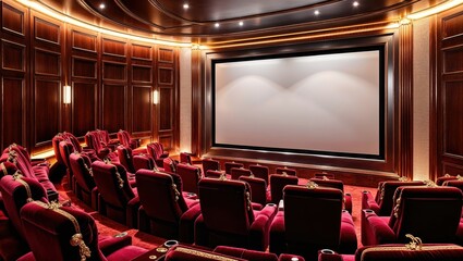 Private Hotel Cinema Room with Plush Recliners and Ambient Lighting