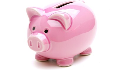 Fototapeta premium Piggy Bank on White Background - a charming and savings-inspired visual. The piggy bank on the white background creates a simple yet inviting look. It gives the impression of saving money, making it a