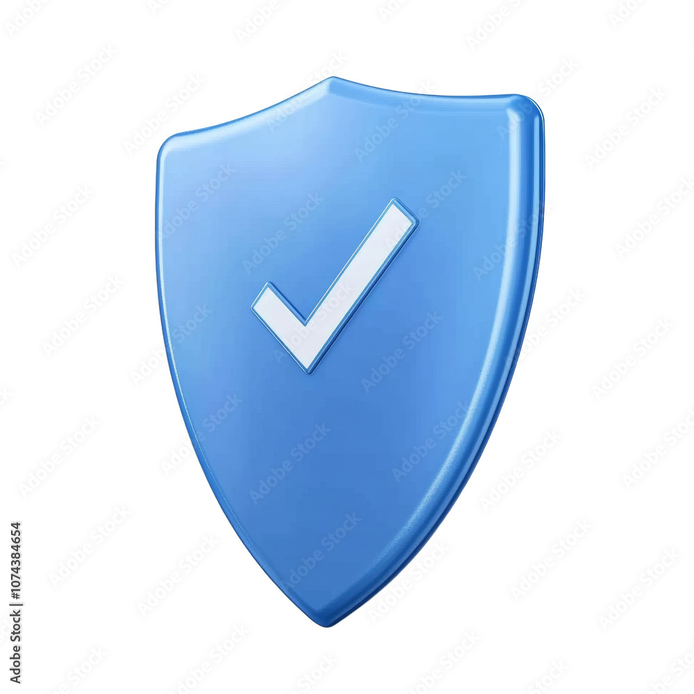 Poster 3d blue shield with white check - security and approval icon