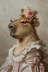 Capybara in vintage attire