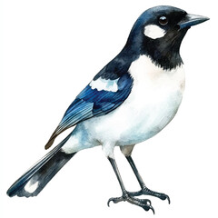 cute Magpie watercolor clipart illustration isolated