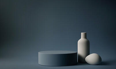 Minimalist navy podium isolated on a modern navy background