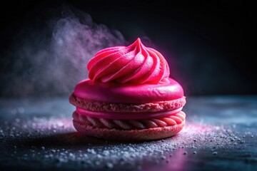 Pink Glowing Fluorescent French Pastry with Glisse - Captivating Dessert Silhouette Photography