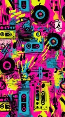 Vibrant retro cassette graffiti art