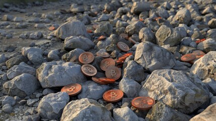 Obraz premium Bitcoin,a stack of gold coins, virtual currency