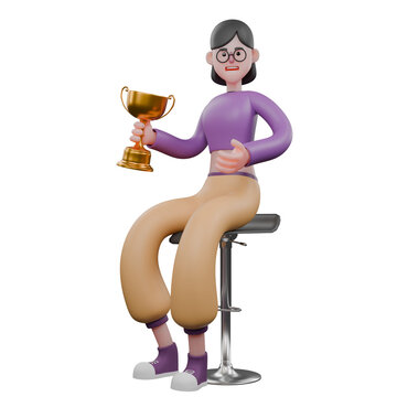 Animated 3D Dance Performer Characterr. A female dancer sits on a bar stool facing right while turning her head to the left and her right hand is holding a cup then her left hand is holding her stomac