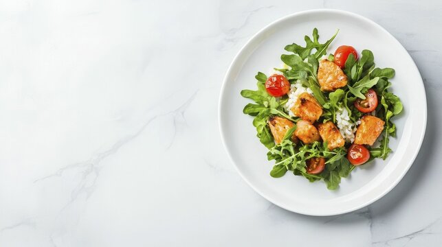 Keto adaptation highlights a beautifully plated keto meal on a marble countertop, artistic style, clean and elegant composition, soft shadows.