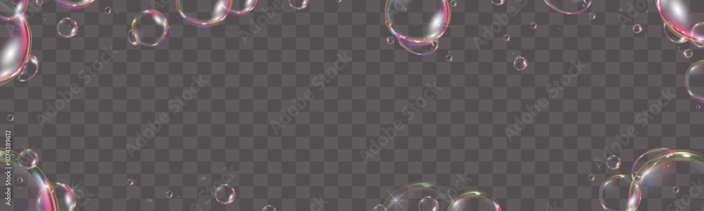 Poster soap bubbles,vector collection realistic clear bubbles on transparent background. vector flying set 