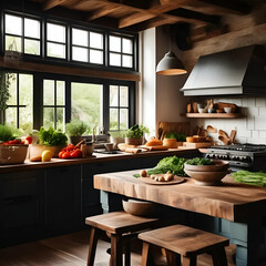 Rustic Kitchen with Fresh Ingredients
