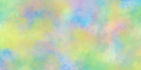 Pastel colors wet effect hand drawn soft watercolor background, soft gradient background with multicolor cloudy stains, multicolor clouds texture watercolor picture painting illustration.