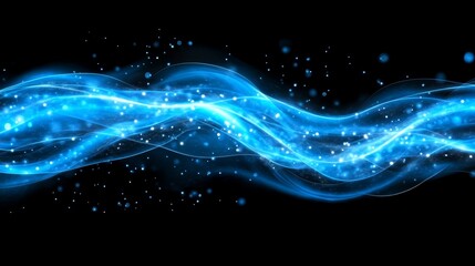 Fototapeta premium Abstract blue wave art on black background, dynamic fluid motion design for modern digital backgrounds and wallpapers