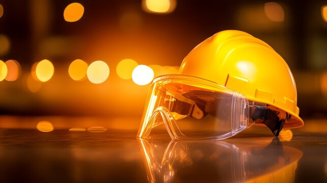 Construction site essentials, hard hat and safety glasses for workplace protection occupational
