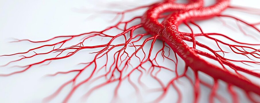 Close-up of red blood vessels on a white isolated background