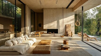 A minimalist home interior, showcasing eco-conscious design choices and sustainable living practices