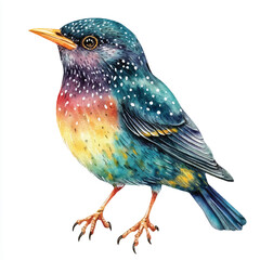 cute Starling Bird watercolor clipart illustration isolated