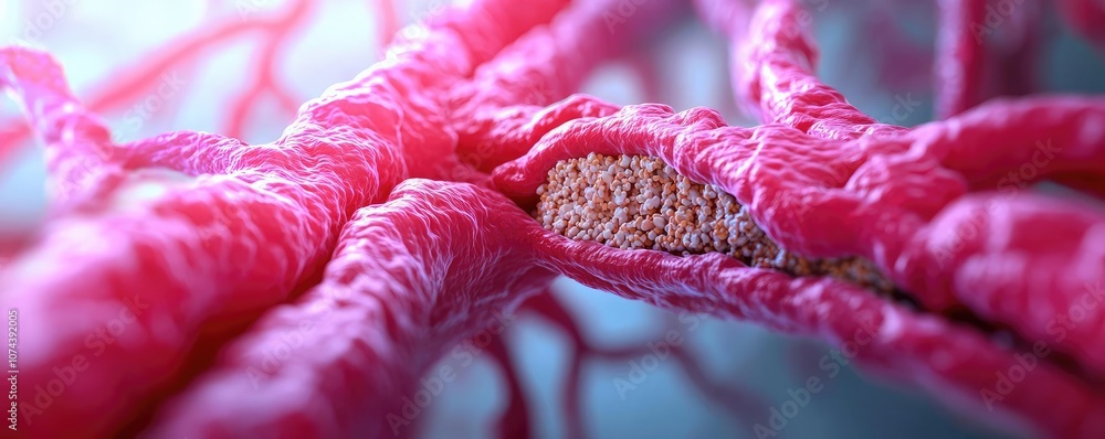 Poster close-up of intricate neural networks in vibrant pink tones.